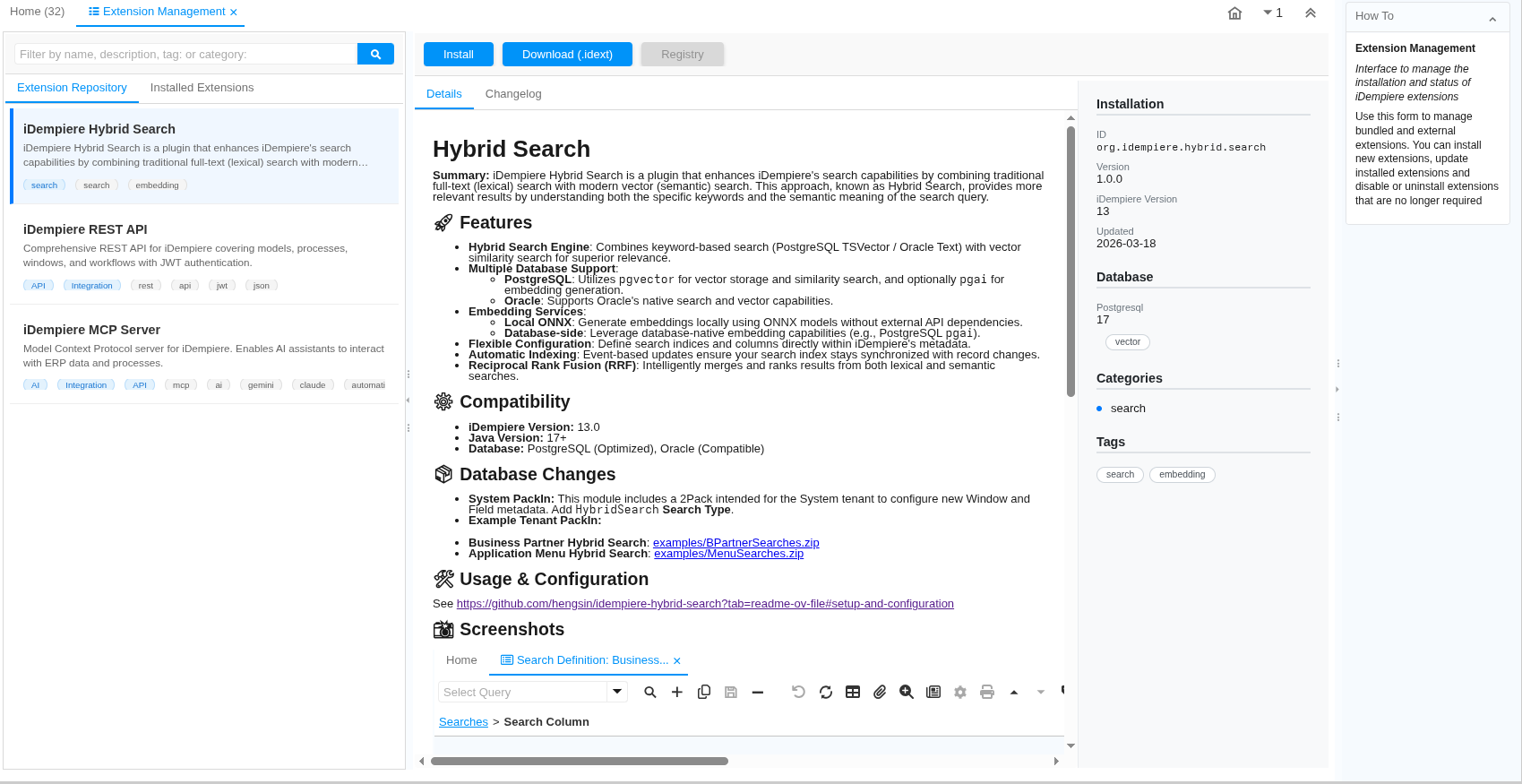Extension Form: Browse Available Extensions