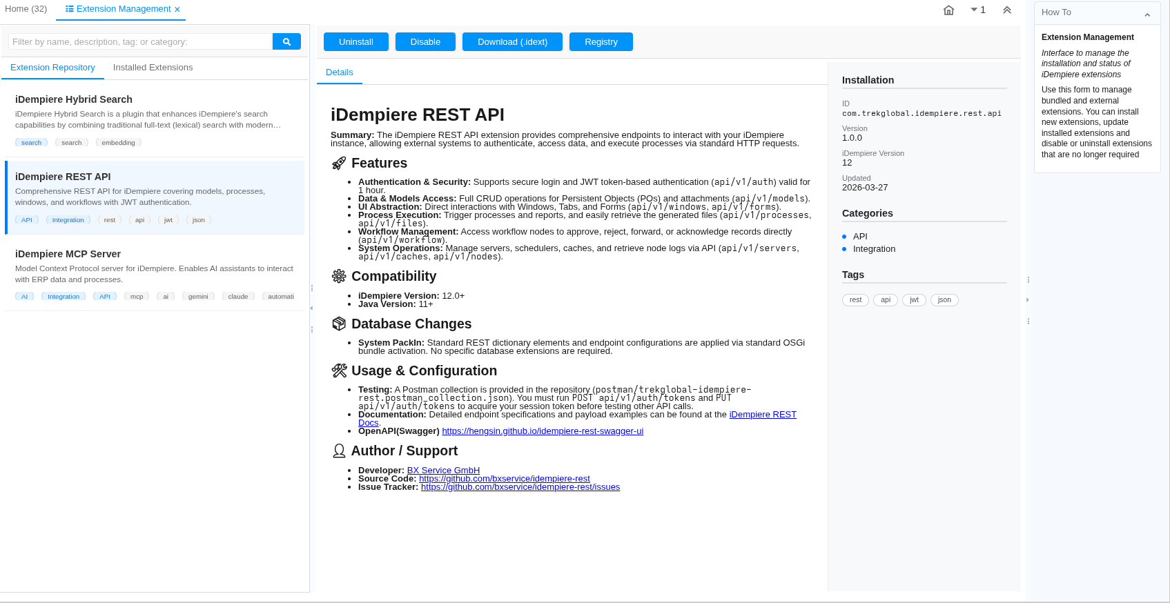 Extension Form:Browse Installed External Extension