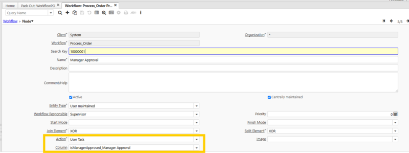 User Task Type Node Action configuration