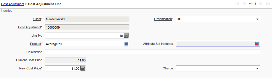 Cost Adjustment Line