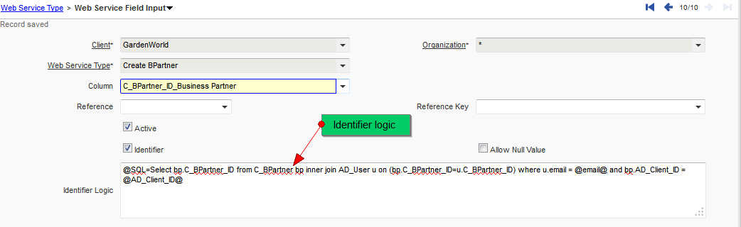 WebService Field Input IdentifierLogic
