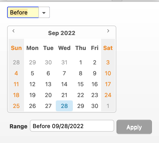 Date range before