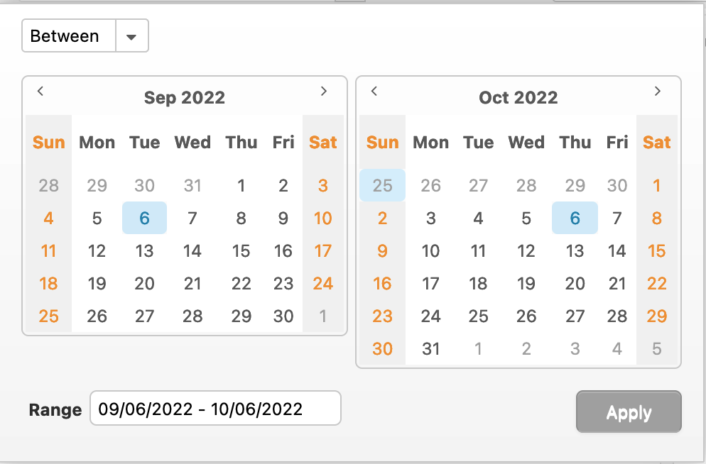 Date range between