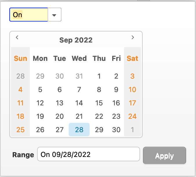 Date range on