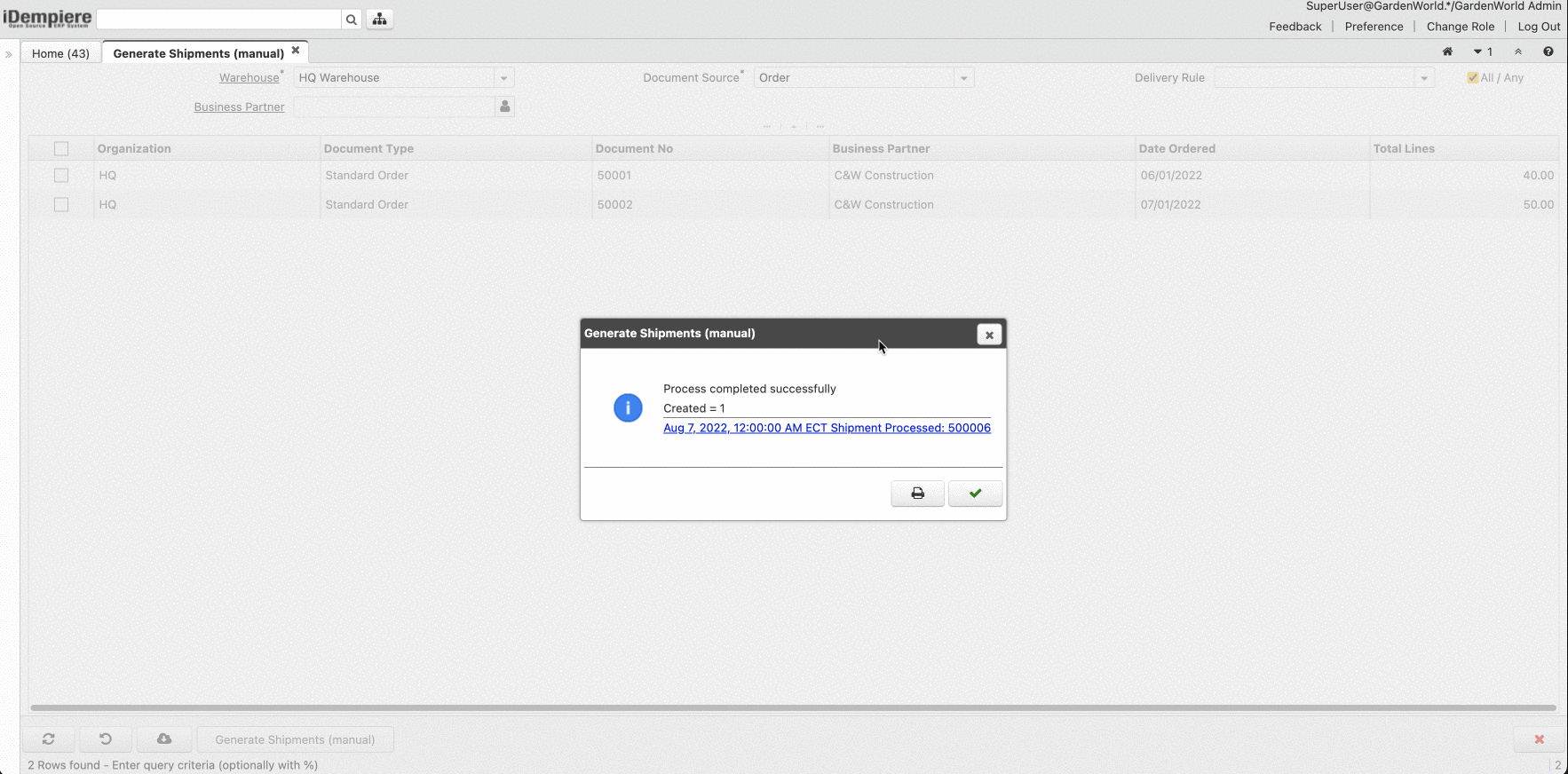 Print info dialog